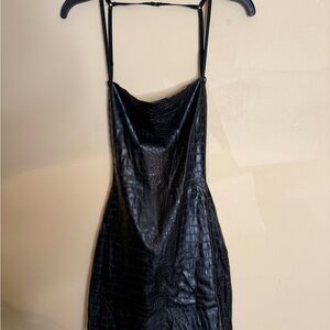 Black Croc-Embossed Slip Dress by Fashion Nova Size M